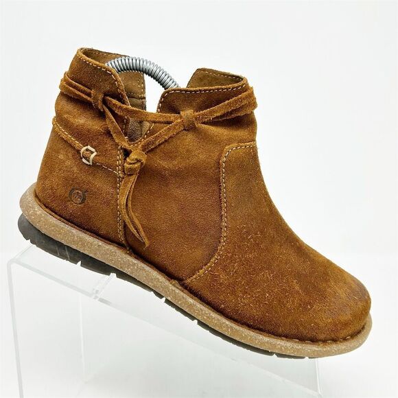 Born Women's Brown Pumpkin Orange Leather Flat Ankle Booties Size 7.5 Casual - Picture 1 of 14